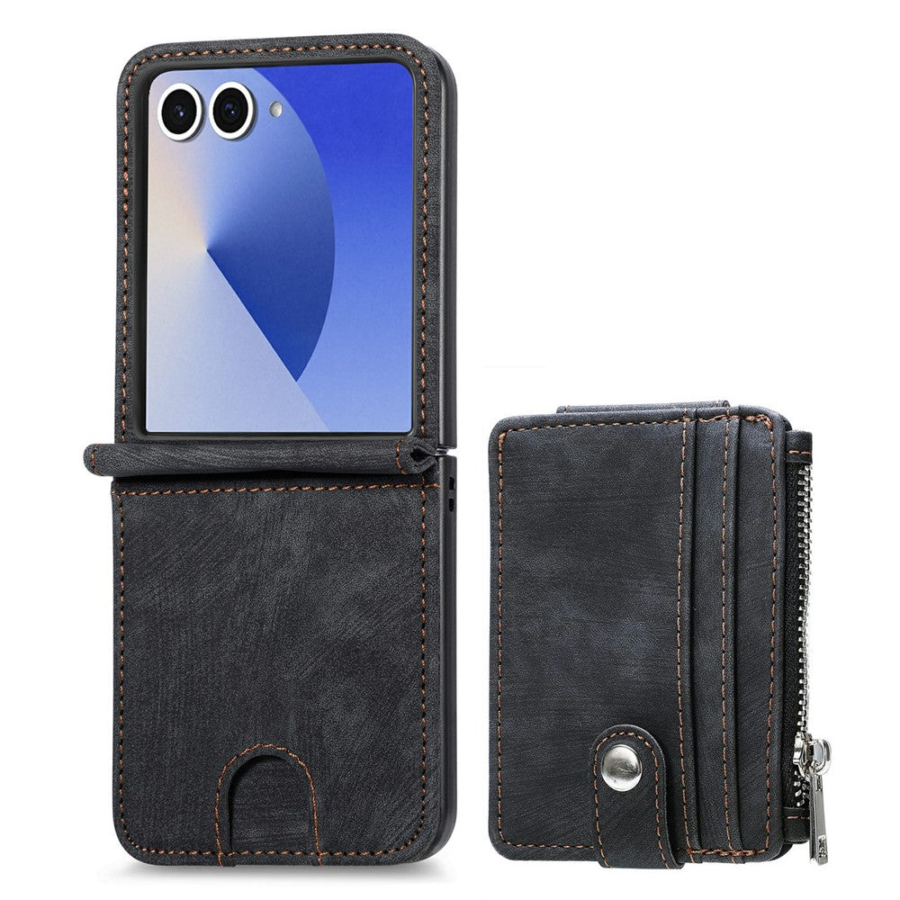 For Samsung Galaxy Z Flip7 5G Case Detachable 2-in-1 Card Slots Zipper Leather + PC Phone Cover