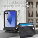 For Samsung Galaxy Z Flip7 5G Case Detachable 2-in-1 Card Slots Zipper Leather + PC Phone Cover