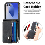 For Samsung Galaxy Z Flip7 5G Case Detachable 2-in-1 Card Slots Zipper Leather + PC Phone Cover