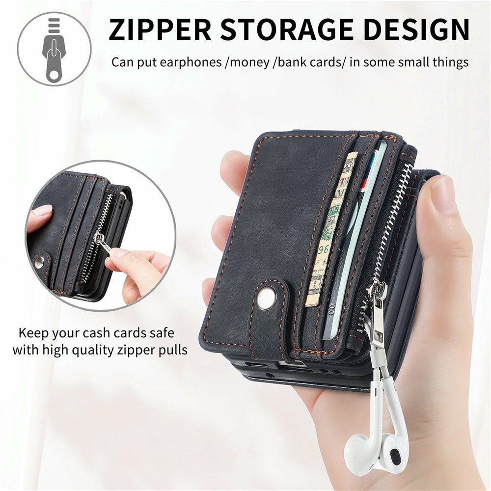 For Samsung Galaxy Z Flip7 5G Case Detachable 2-in-1 Card Slots Zipper Leather + PC Phone Cover