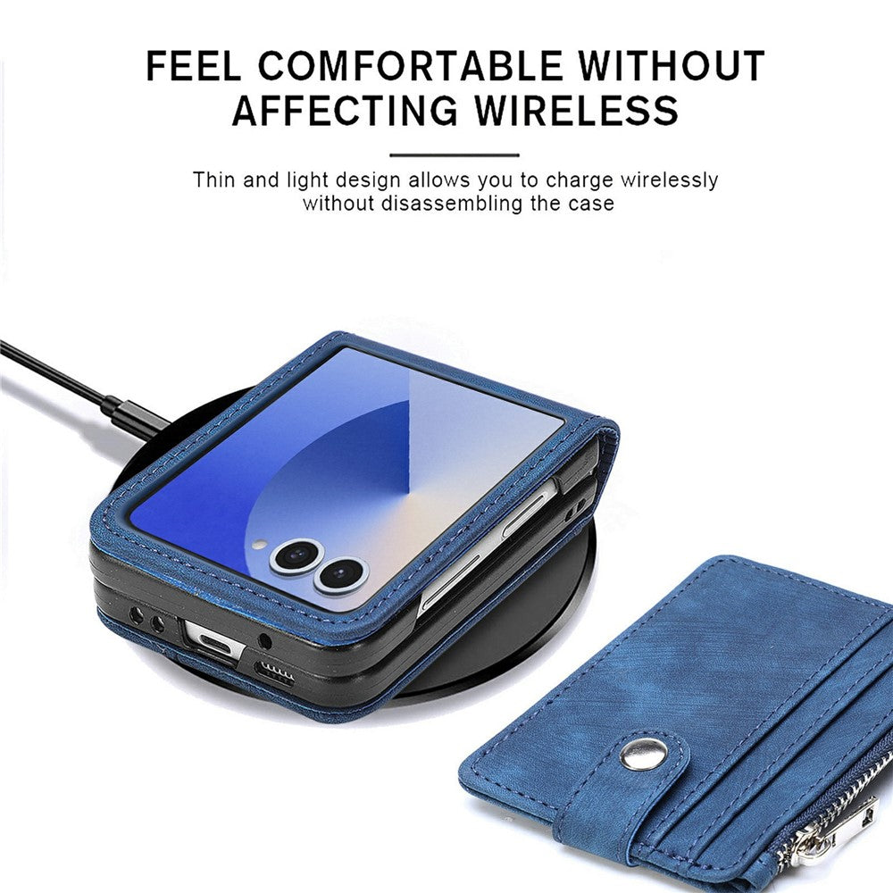 For Samsung Galaxy Z Flip7 5G Case Detachable 2-in-1 Card Slots Zipper Leather + PC Phone Cover