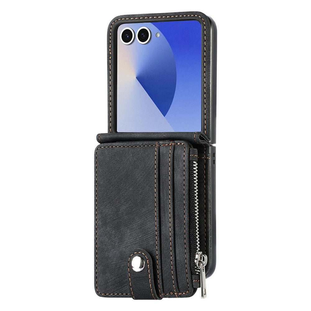 For Samsung Galaxy Z Flip7 5G Case Detachable 2-in-1 Card Slots Zipper Leather + PC Phone Cover