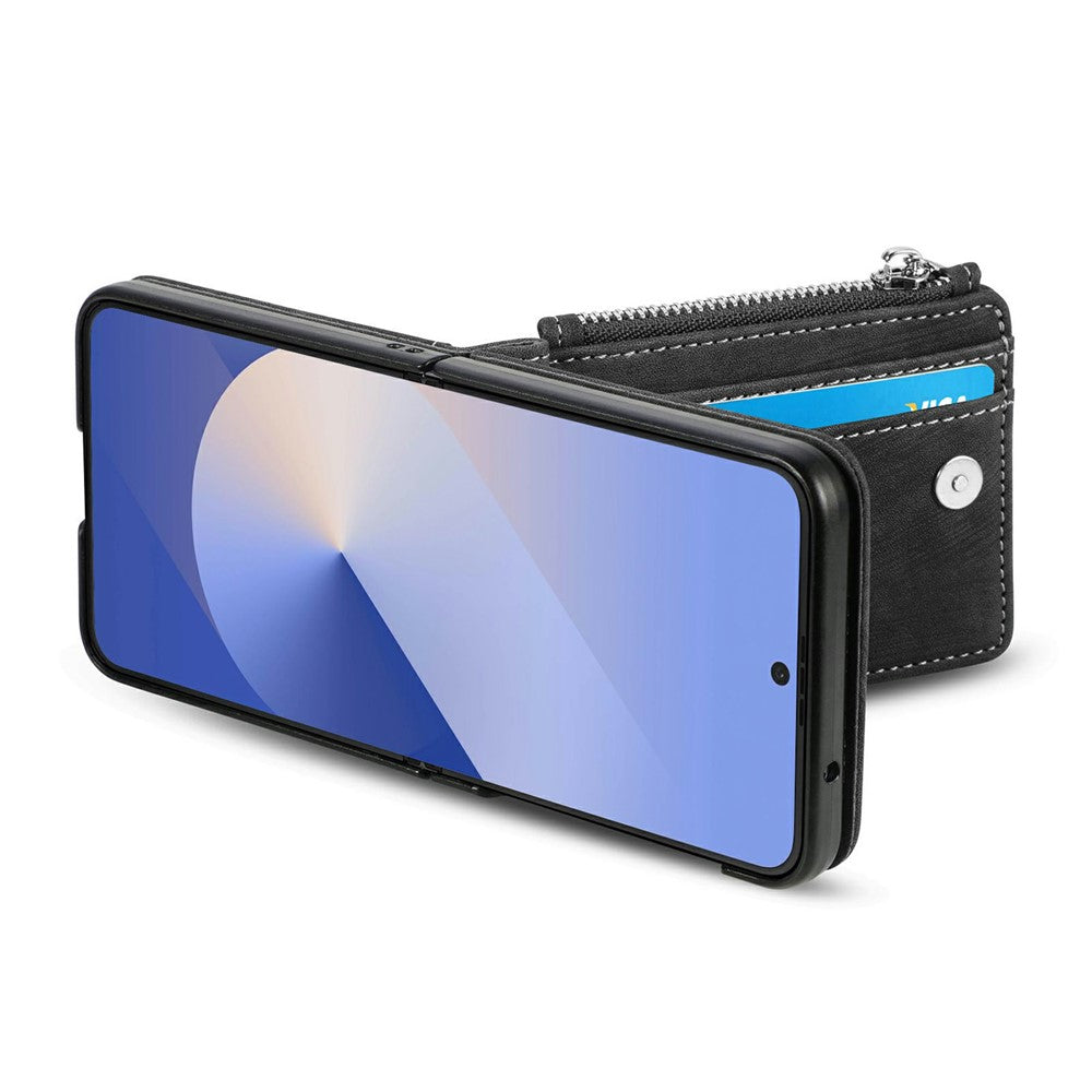 For Samsung Galaxy Z Flip7 5G Case Detachable 2-in-1 Card Slots Zipper Leather + PC Phone Cover