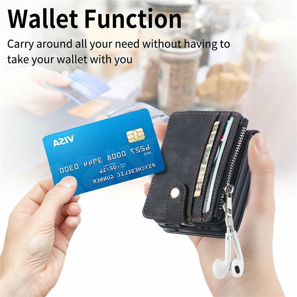 For Samsung Galaxy Z Flip7 5G Case Detachable 2-in-1 Card Slots Zipper Leather + PC Phone Cover