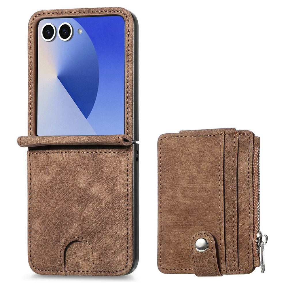 For Samsung Galaxy Z Flip7 5G Case Detachable 2-in-1 Card Slots Zipper Leather + PC Phone Cover