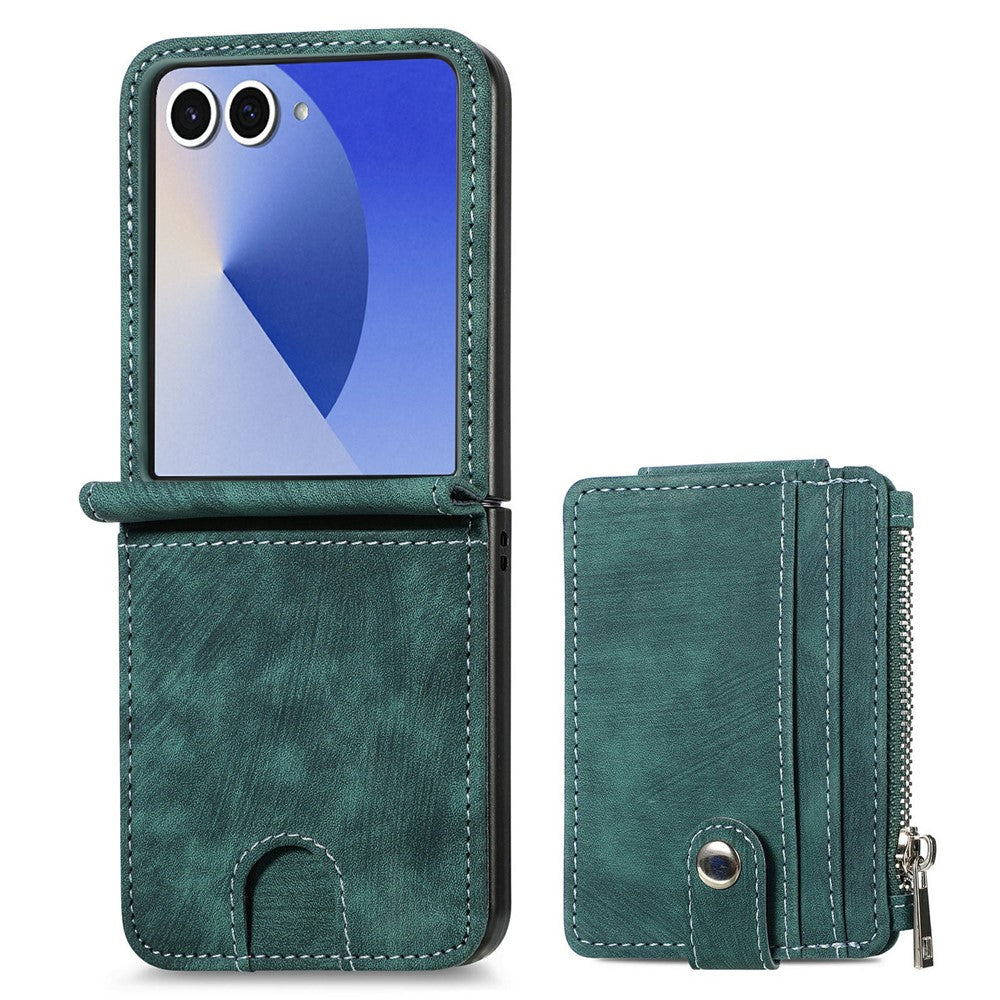 For Samsung Galaxy Z Flip7 5G Case Detachable 2-in-1 Card Slots Zipper Leather + PC Phone Cover