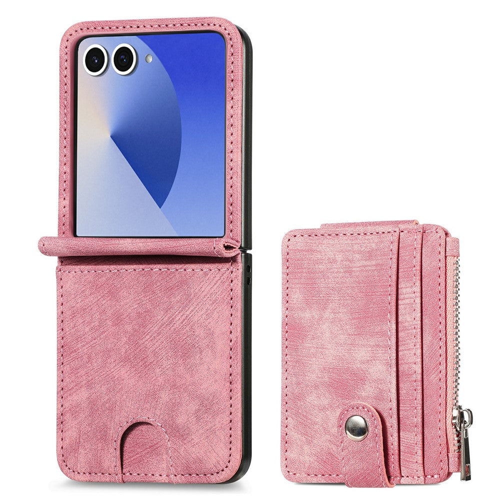 For Samsung Galaxy Z Flip7 5G Case Detachable 2-in-1 Card Slots Zipper Leather + PC Phone Cover