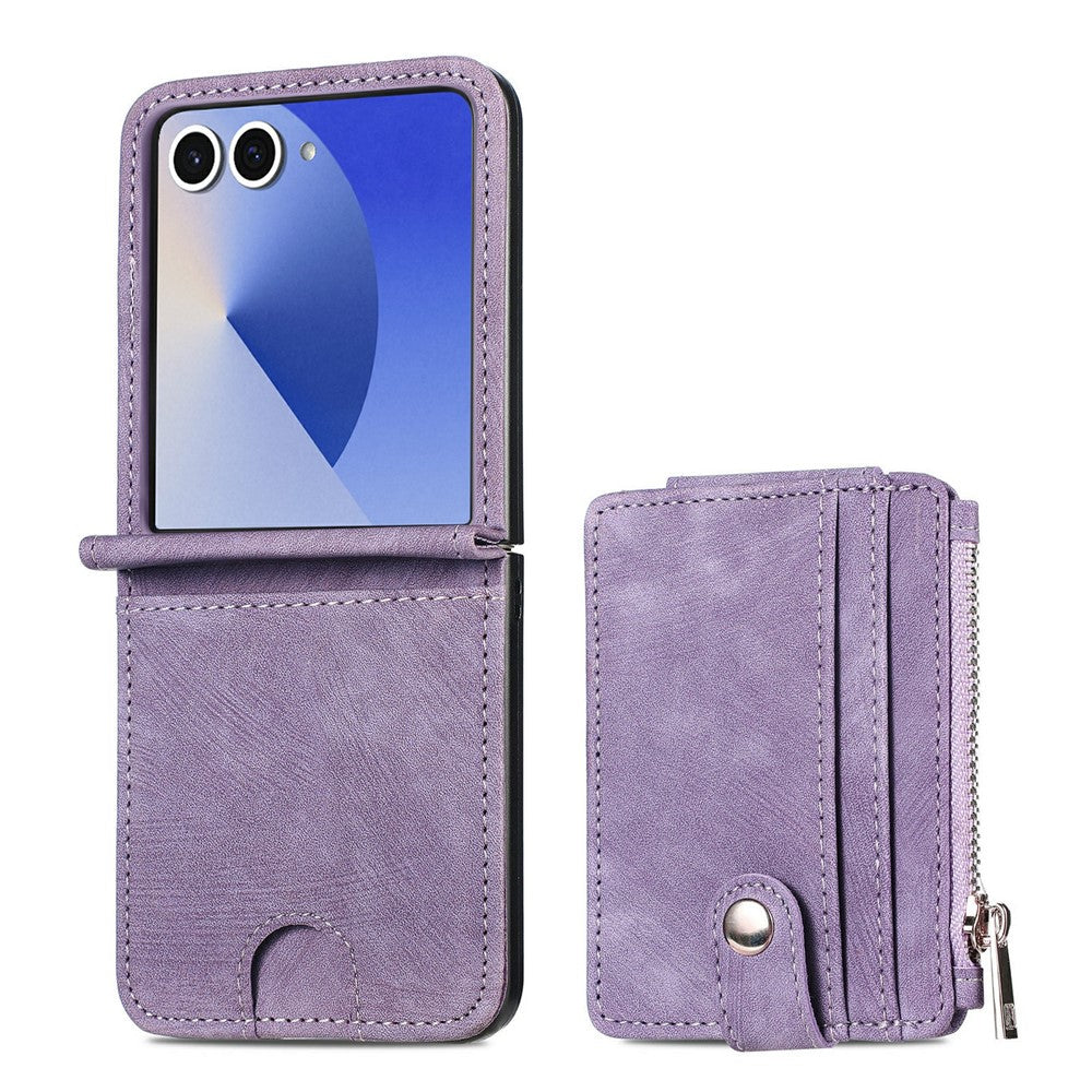 For Samsung Galaxy Z Flip7 5G Case Detachable 2-in-1 Card Slots Zipper Leather + PC Phone Cover