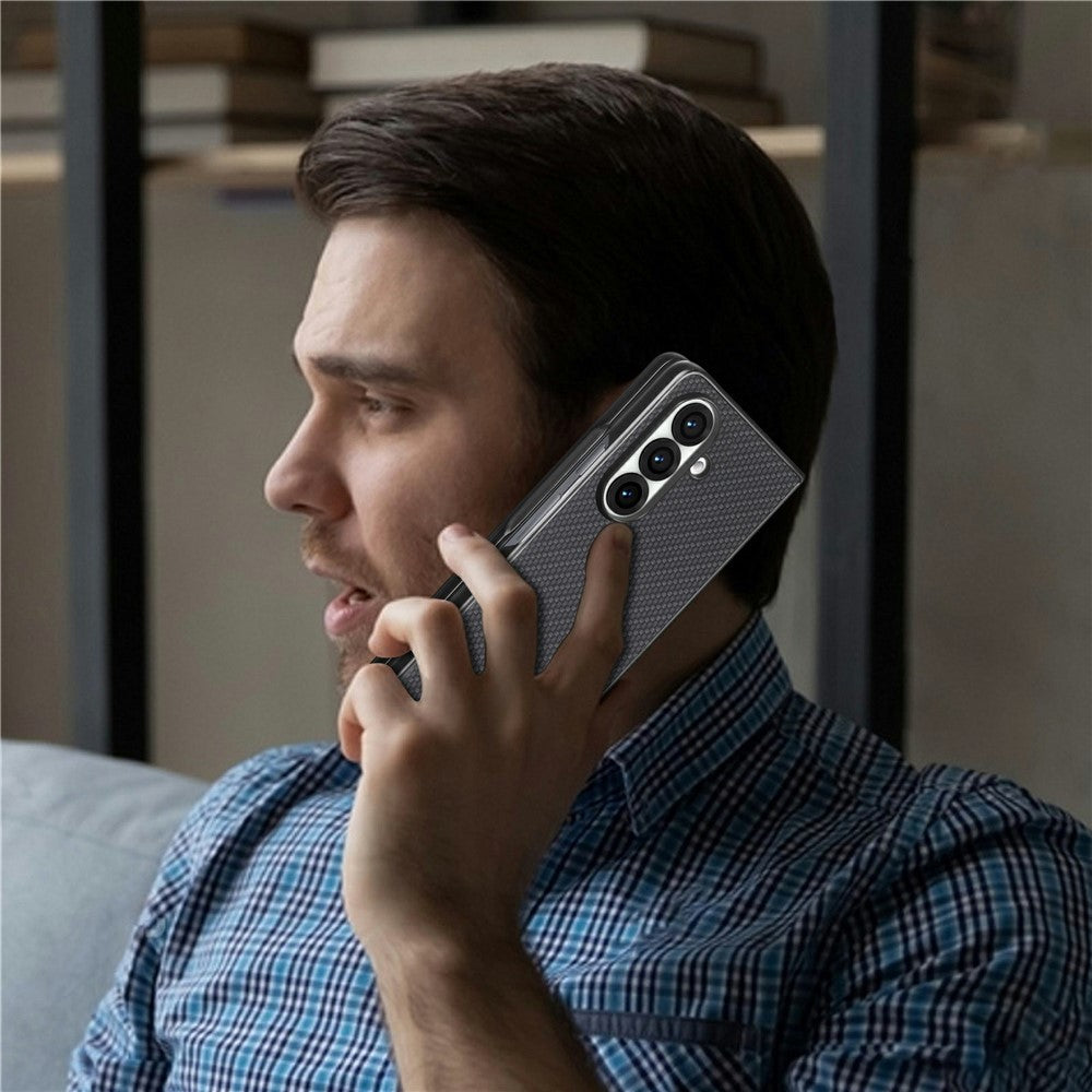 For Samsung Galaxy Z Fold7 5G Case Carbon Fiber Texture PU Leather + PC + TPU Phone Cover