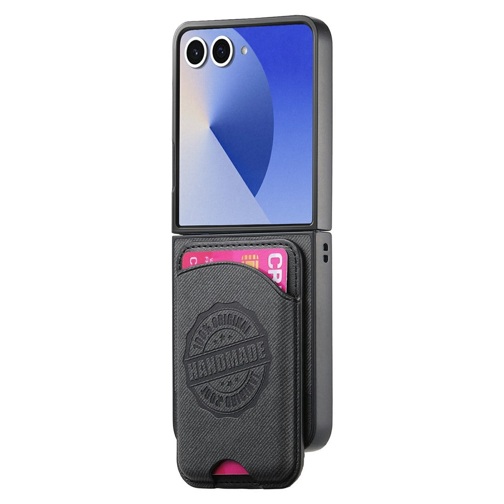 For Samsung Galaxy Z Flip8 Magnetic Case with Card Bag Denim Texture Leather Back Cover