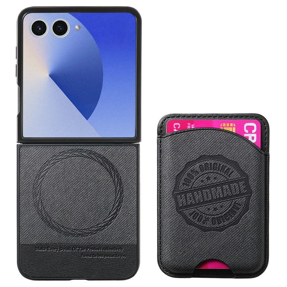 For Samsung Galaxy Z Flip8 Magnetic Case with Card Bag Denim Texture Leather Back Cover