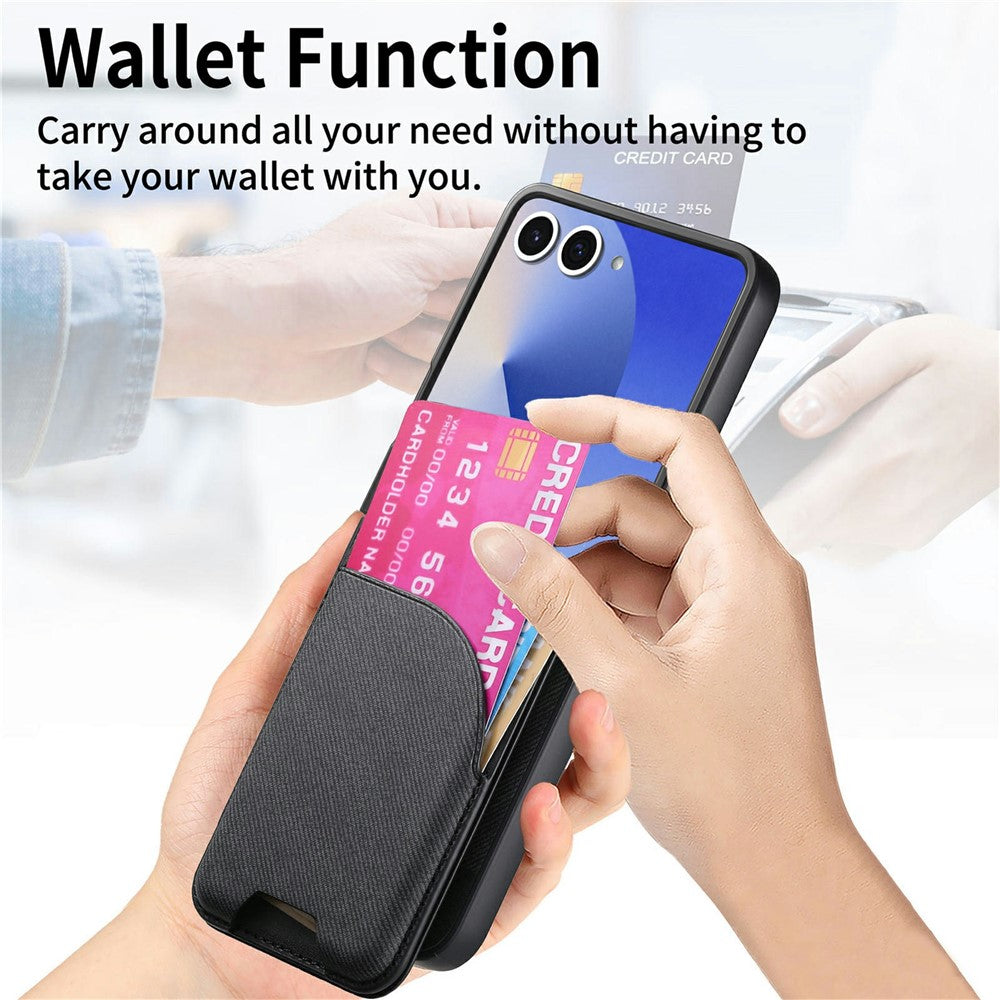 For Samsung Galaxy Z Flip8 Magnetic Case with Card Bag Denim Texture Leather Back Cover