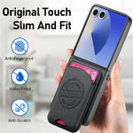 For Samsung Galaxy Z Flip8 Magnetic Case with Card Bag Denim Texture Leather Back Cover