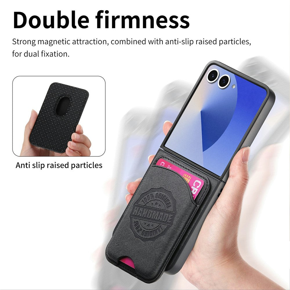 For Samsung Galaxy Z Flip8 Magnetic Case with Card Bag Denim Texture Leather Back Cover