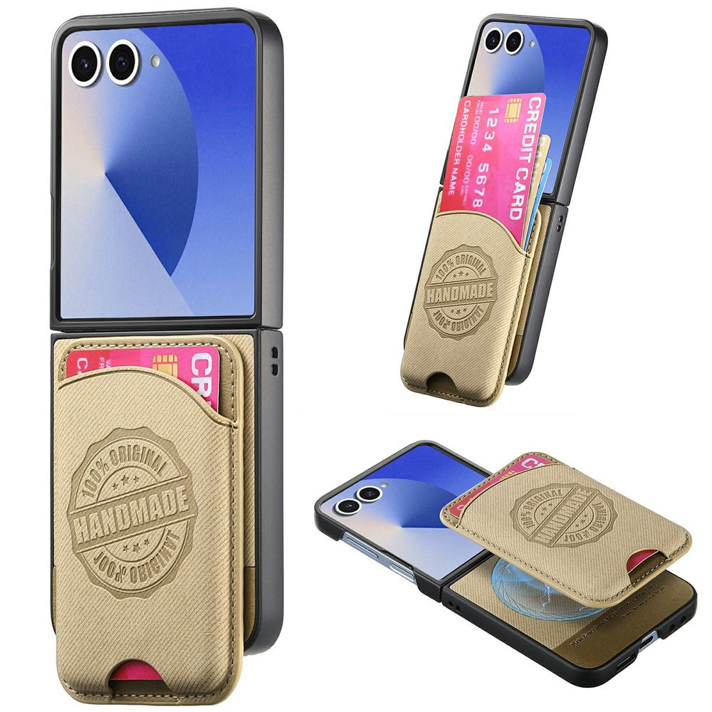 For Samsung Galaxy Z Flip8 Magnetic Case with Card Bag Denim Texture Leather Back Cover