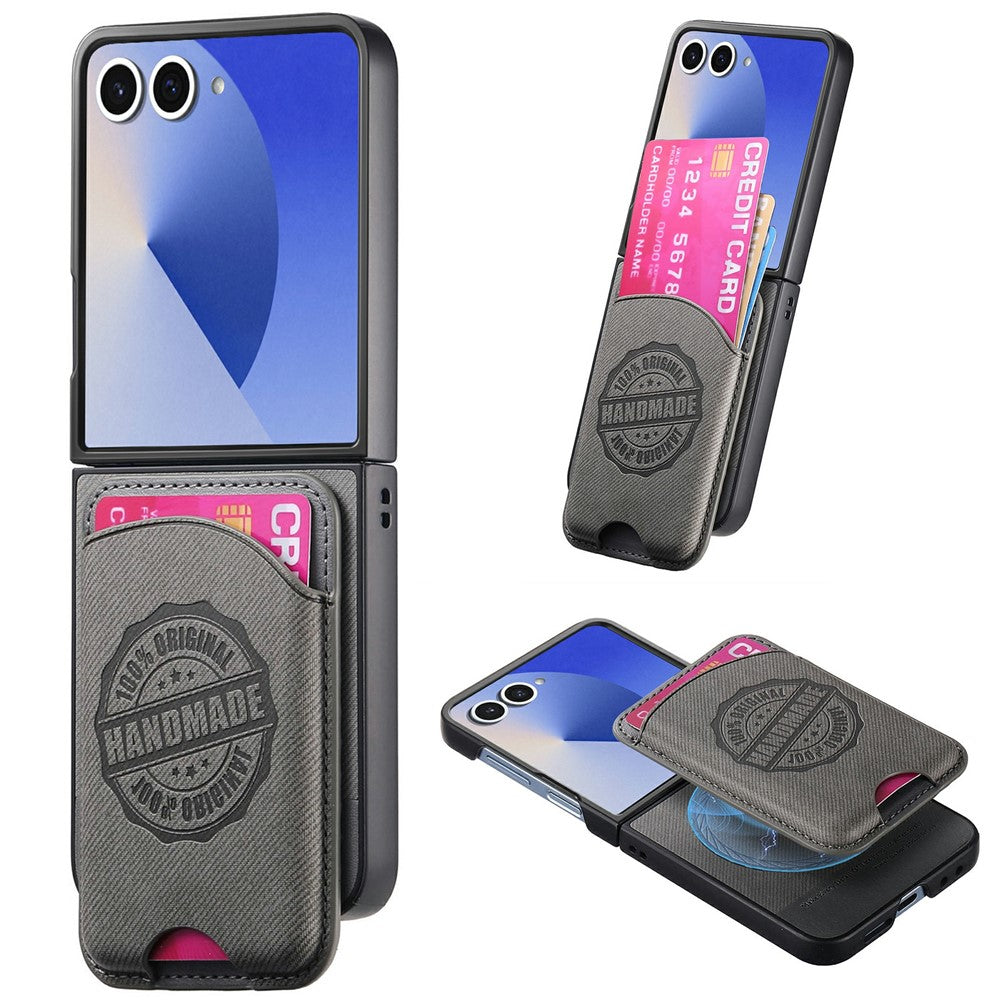For Samsung Galaxy Z Flip8 Magnetic Case with Card Bag Denim Texture Leather Back Cover