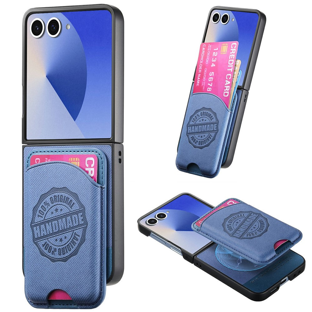 For Samsung Galaxy Z Flip8 Magnetic Case with Card Bag Denim Texture Leather Back Cover