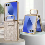 Til Samsung Galaxy Z Flip7 5G-cover Blomster- og bladmønster i PU-læder Sammenfoldeligt telefoncover