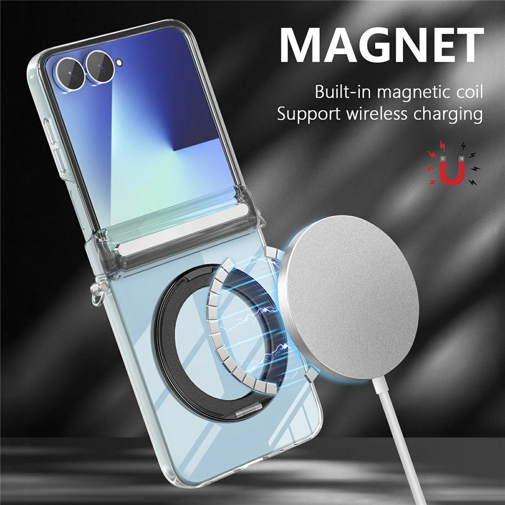 For Samsung Galaxy Z Flip8 Magnetic Case Rotating Kickstand Hinge Protection Clear PC Phone Cover