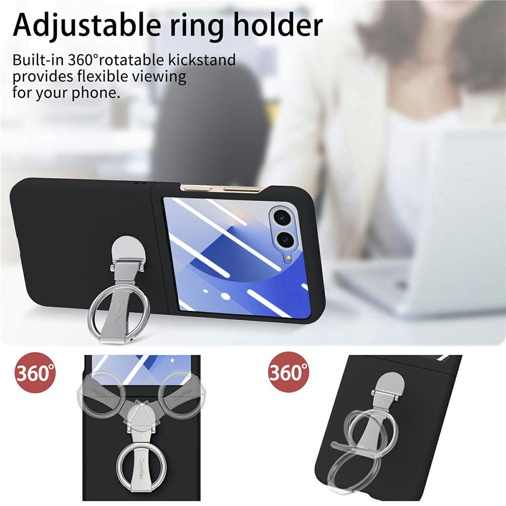 CASENEO for Samsung Galaxy Z Flip8 Case Ring Kickstand Skin-feel PC Phone Cover with Screen Protector