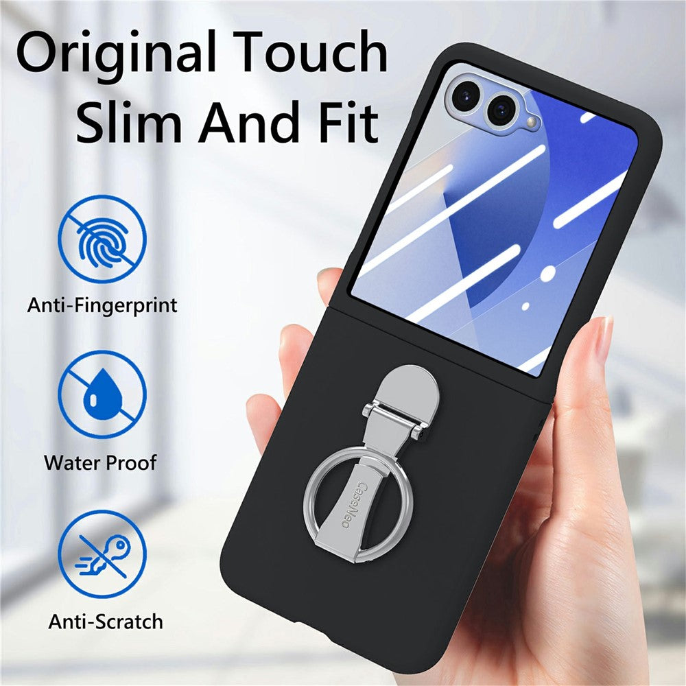 CASENEO for Samsung Galaxy Z Flip8 Case Ring Kickstand Skin-feel PC Phone Cover with Screen Protector