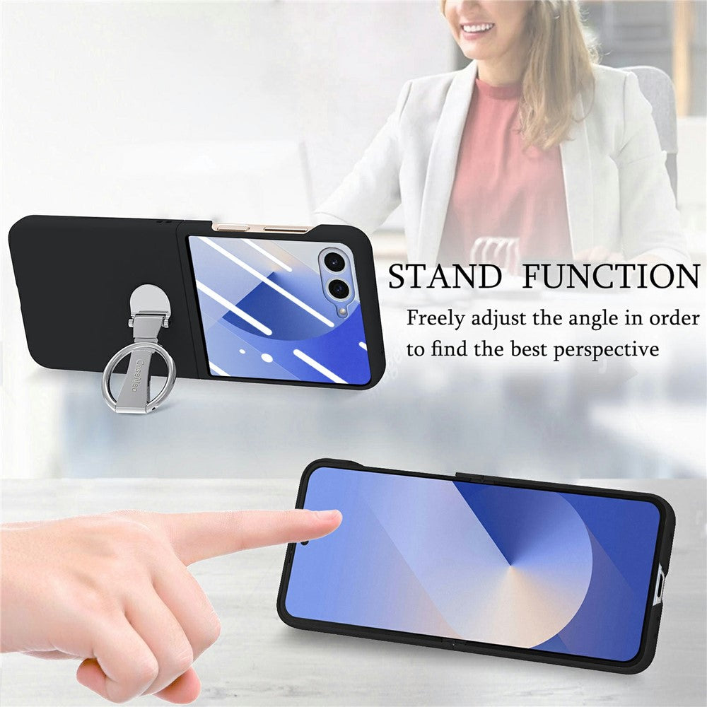 CASENEO for Samsung Galaxy Z Flip8 Case Ring Kickstand Skin-feel PC Phone Cover with Screen Protector