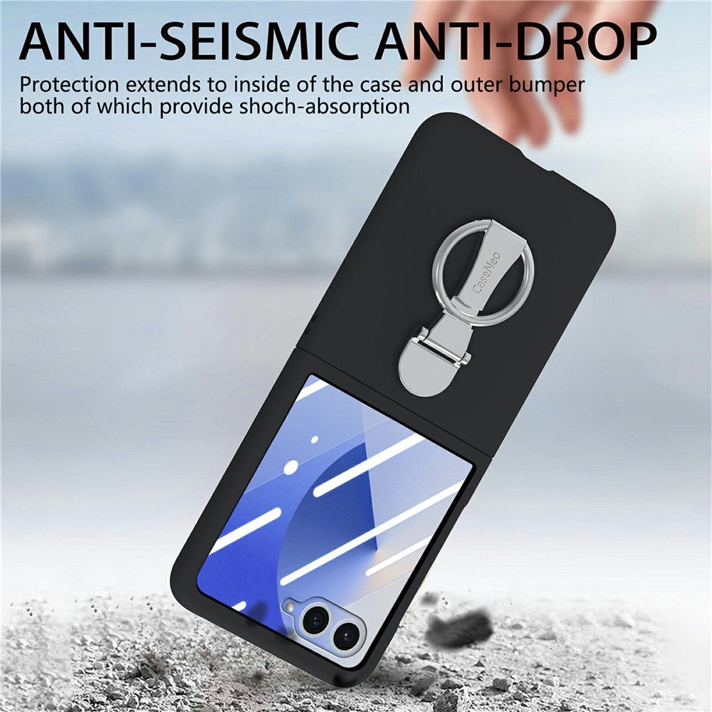 CASENEO for Samsung Galaxy Z Flip7 5G Case Ring Kickstand Skin-feel PC Phone Cover with Screen Protector
