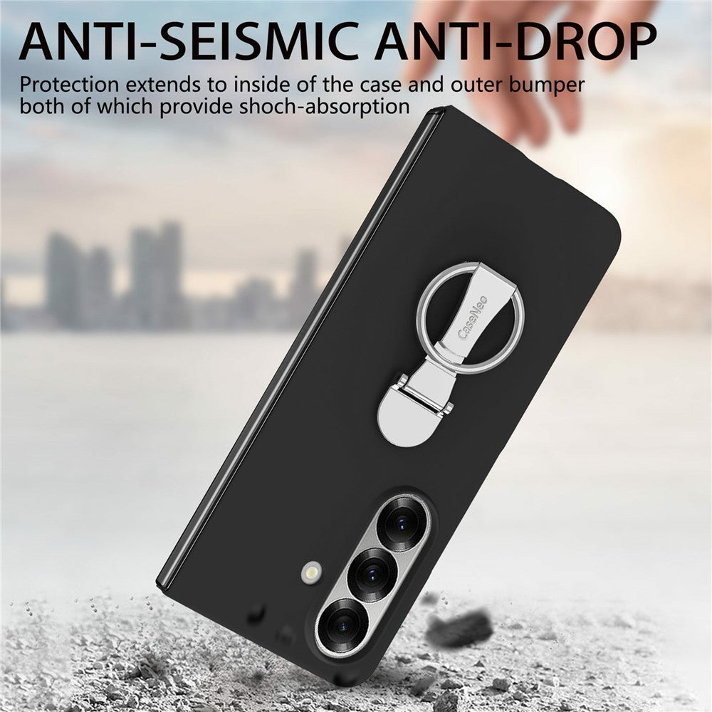 CASENEO for Samsung Galaxy Z Fold7 5G Case Ring Kickstand Skin-feel PC Phone Cover with Screen Protector