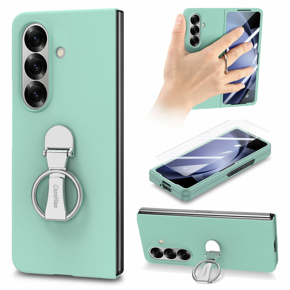 CASENEO for Samsung Galaxy Z Fold7 5G Case Ring Kickstand Skin-feel PC Phone Cover with Screen Protector
