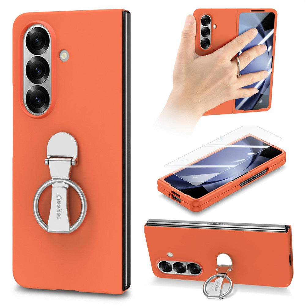 CASENEO for Samsung Galaxy Z Fold7 5G Case Ring Kickstand Skin-feel PC Phone Cover with Screen Protector