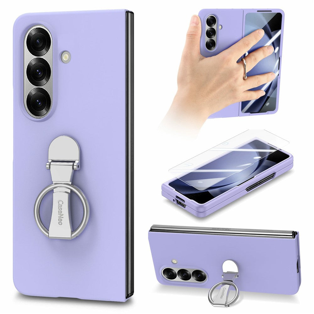 CASENEO for Samsung Galaxy Z Fold7 5G Case Ring Kickstand Skin-feel PC Phone Cover with Screen Protector