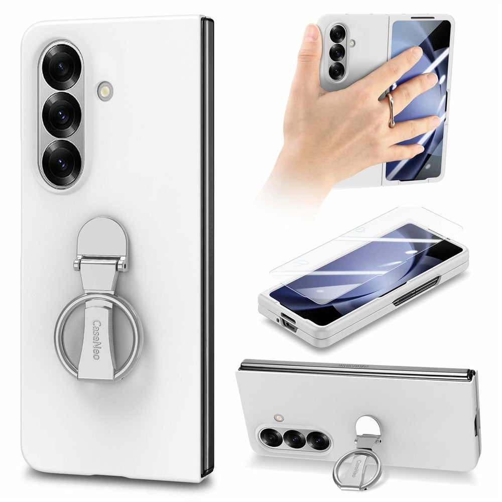 CASENEO for Samsung Galaxy Z Fold7 5G Case Ring Kickstand Skin-feel PC Phone Cover with Screen Protector