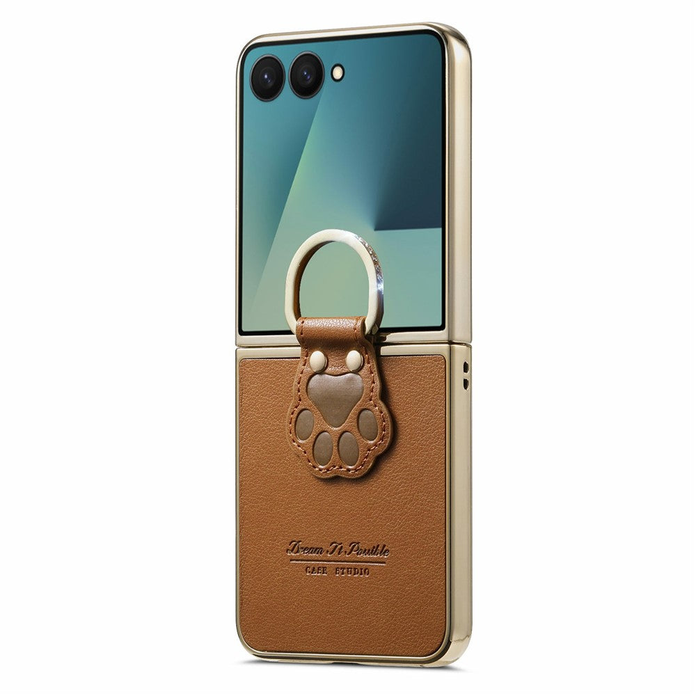 For Samsung Galaxy Z Flip8 Case Cat Paw Design Ring Kickstand Leather Phone Back Cover
