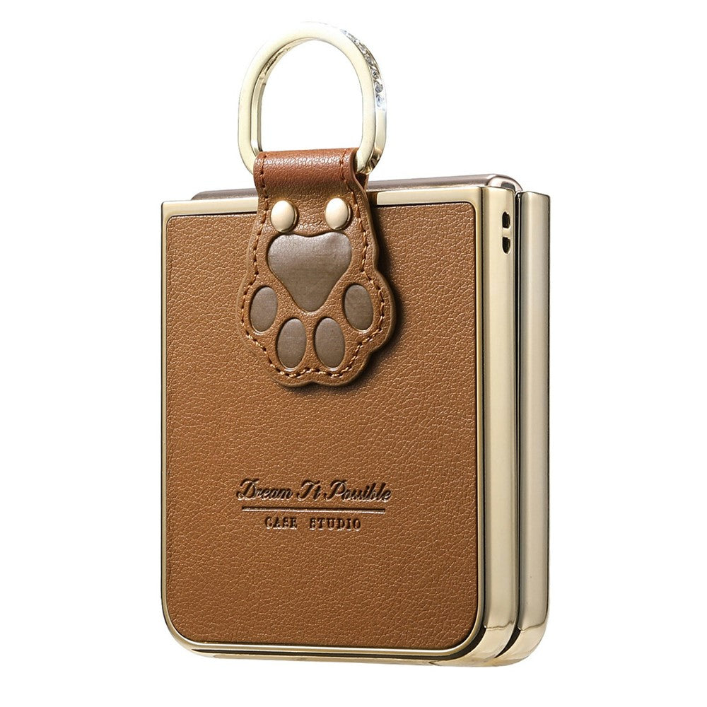 For Samsung Galaxy Z Flip8 Case Cat Paw Design Ring Kickstand Leather Phone Back Cover
