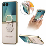 For Samsung Galaxy Z Flip8 Case Cat Paw Design Ring Kickstand Leather Phone Back Cover