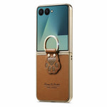Samsung Galaxy Z Flip7 5G-etui med kattetassedesign, læderringstander og bagside til mobil