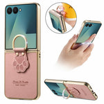 Samsung Galaxy Z Flip7 5G-etui med kattetassedesign, læderringstander og bagside til mobil