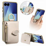Til Samsung Galaxy Z Flip8 Telefoncover Kortholder Støtteben Bladspænde Læderbagside med Indbygget Spejl