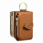 For Samsung Galaxy Z Flip7 5G Phone Case Card Holder Kickstand Leaf Buckle Leather Back Cover with Built-in Mirror