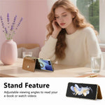 For Samsung Galaxy Z Flip7 5G Phone Case Card Holder Kickstand Leaf Buckle Leather Back Cover with Built-in Mirror