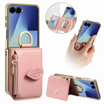 For Samsung Galaxy Z Flip7 5G Phone Case Card Holder Kickstand Leaf Buckle Leather Back Cover with Built-in Mirror