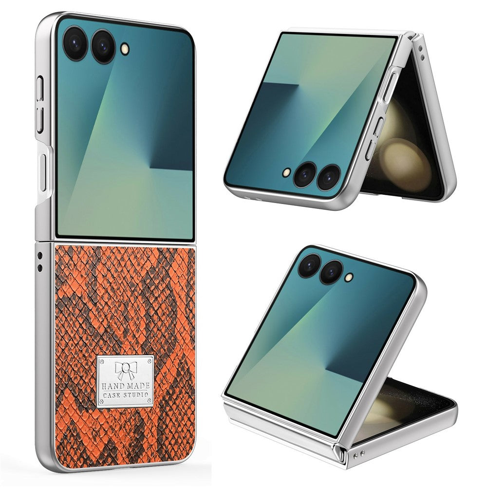 For Samsung Galaxy Z Flip7 5G Case Snake Pattern Leather + PC Anti-fingerprint Phone Cover