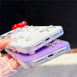 For iPhone 18 Pro / 17 Pro Case Pearl Bow Decor PC + TPU IMD Phone Cover with Rhinestone Camera Ring