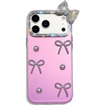 For iPhone 18 Pro / 17 Pro Case Pearl Bow Decor PC + TPU IMD Phone Cover with Rhinestone Camera Ring
