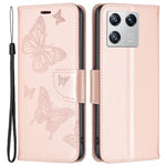 For Xiaomi 13 Wallet Case Imprinted Butterflies Leather Phone Cover with Strap