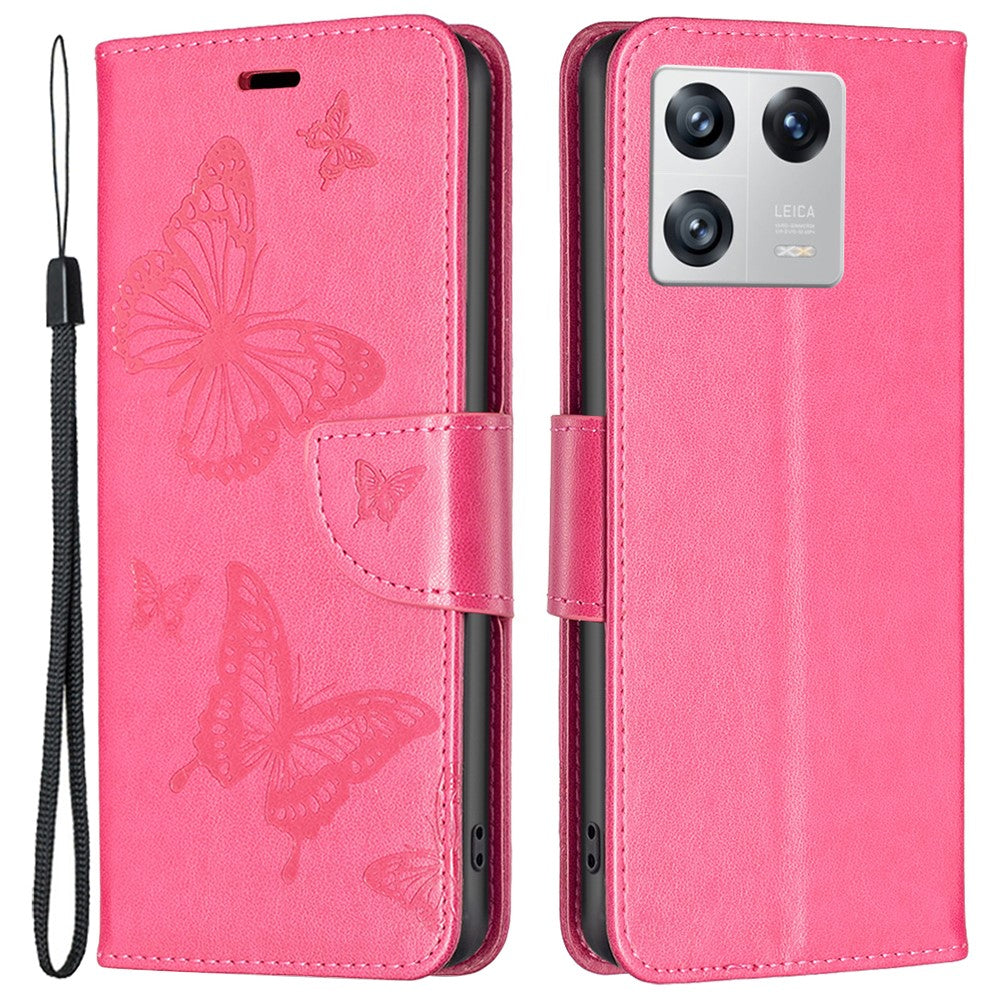 For Xiaomi 13 Wallet Case Imprinted Butterflies Leather Phone Cover with Strap