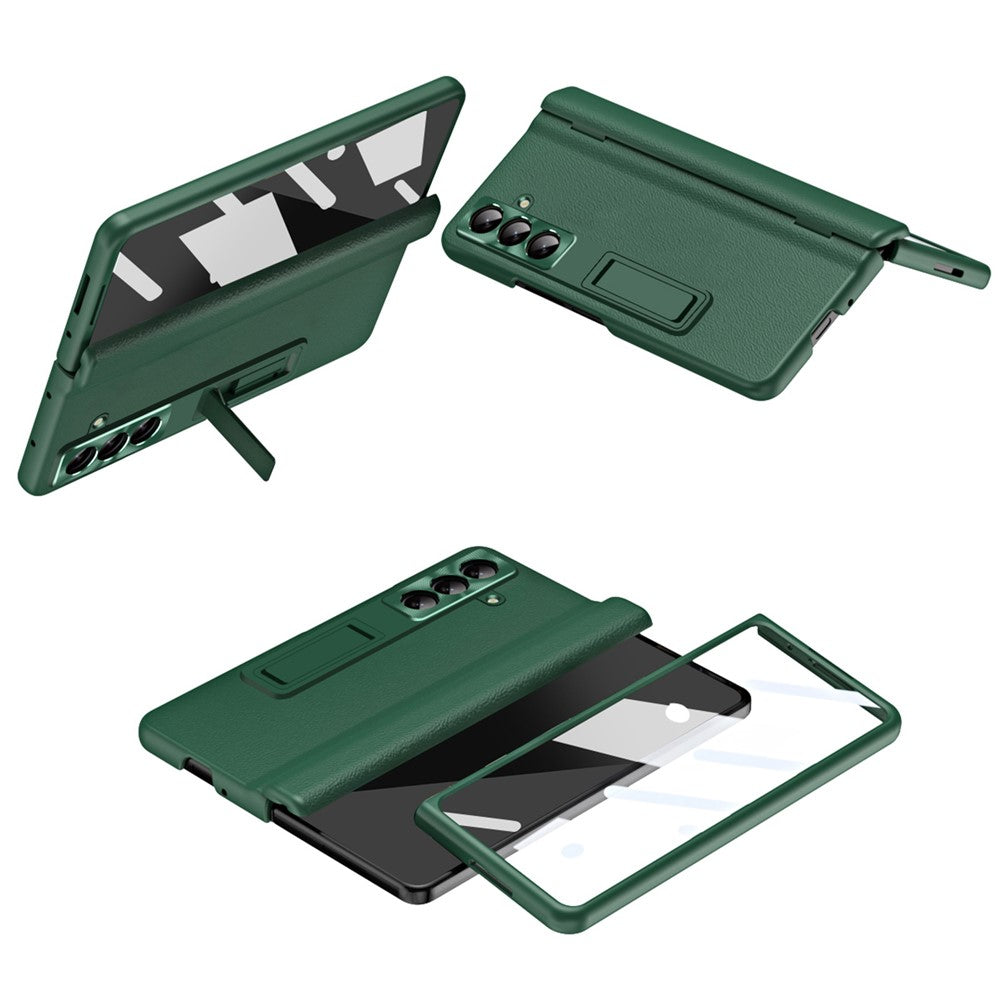 For Samsung Galaxy Z Fold8 Ultra Case with Tempered Glass Film Kickstand PC  + PU Leather Folding Phone Cover