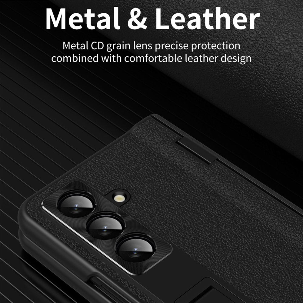 For Samsung Galaxy Z Fold8 Ultra Case with Tempered Glass Film Kickstand PC  + PU Leather Folding Phone Cover