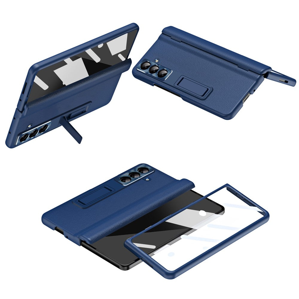 For Samsung Galaxy Z Fold8 Ultra Case with Tempered Glass Film Kickstand PC  + PU Leather Folding Phone Cover