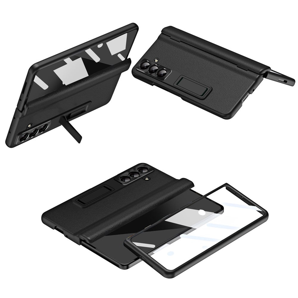 For Samsung Galaxy Z Fold8 Ultra Case with Tempered Glass Film Kickstand PC  + PU Leather Folding Phone Cover